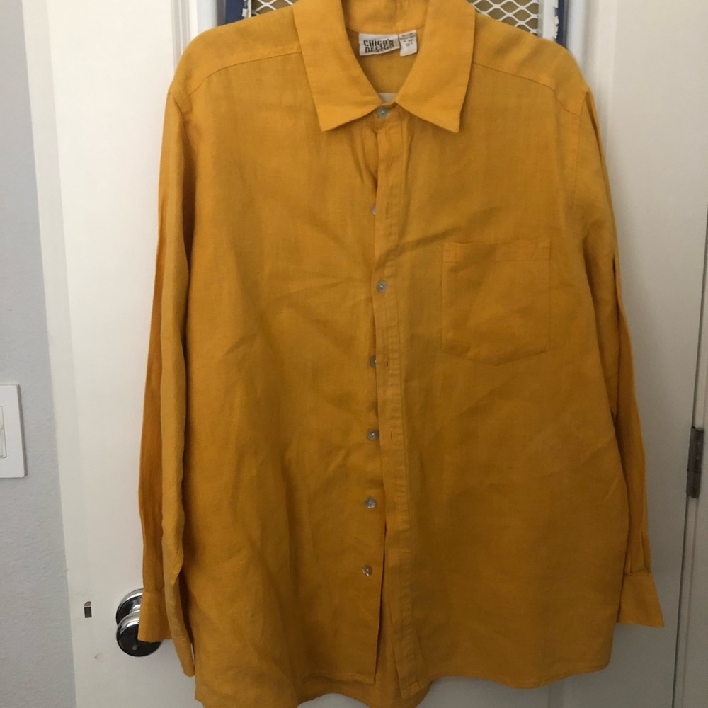 Linen Yellow Button-Up Shirt